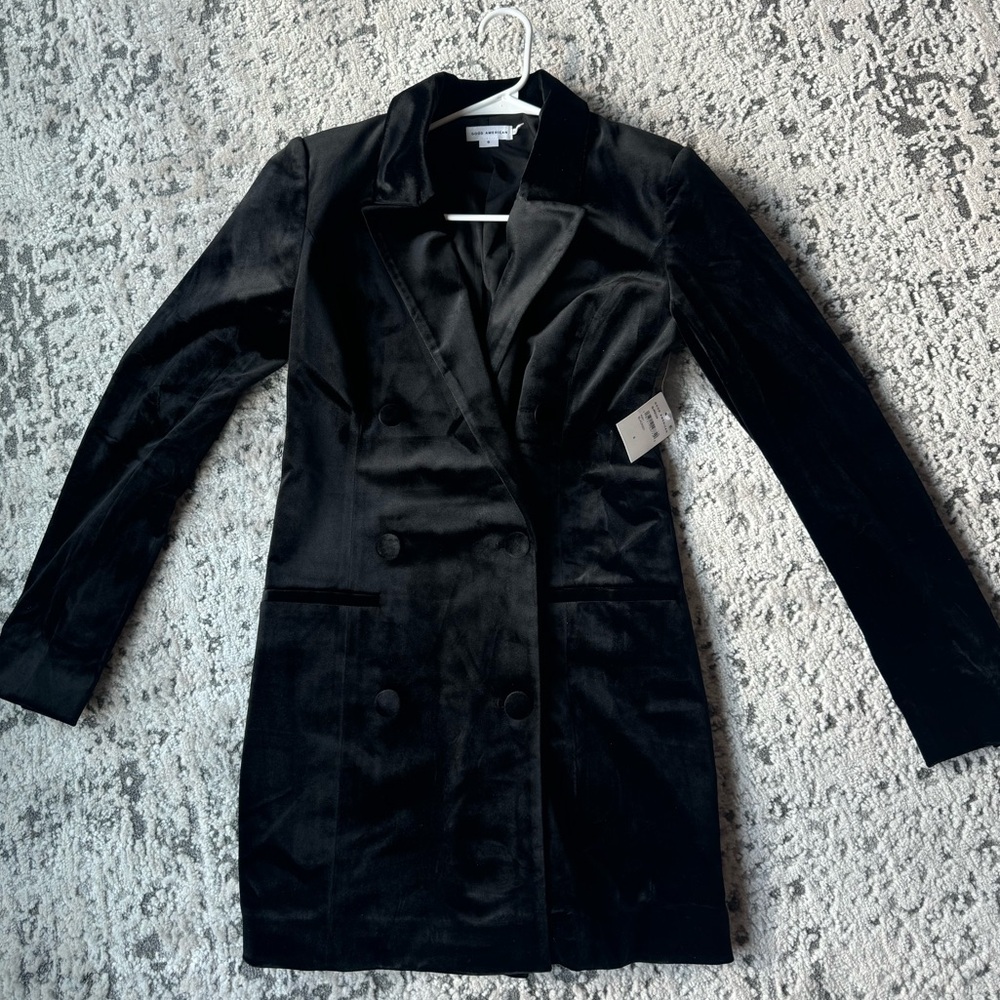 NWT Good American Velvet Blazer Mini Dress in Black - Size Small